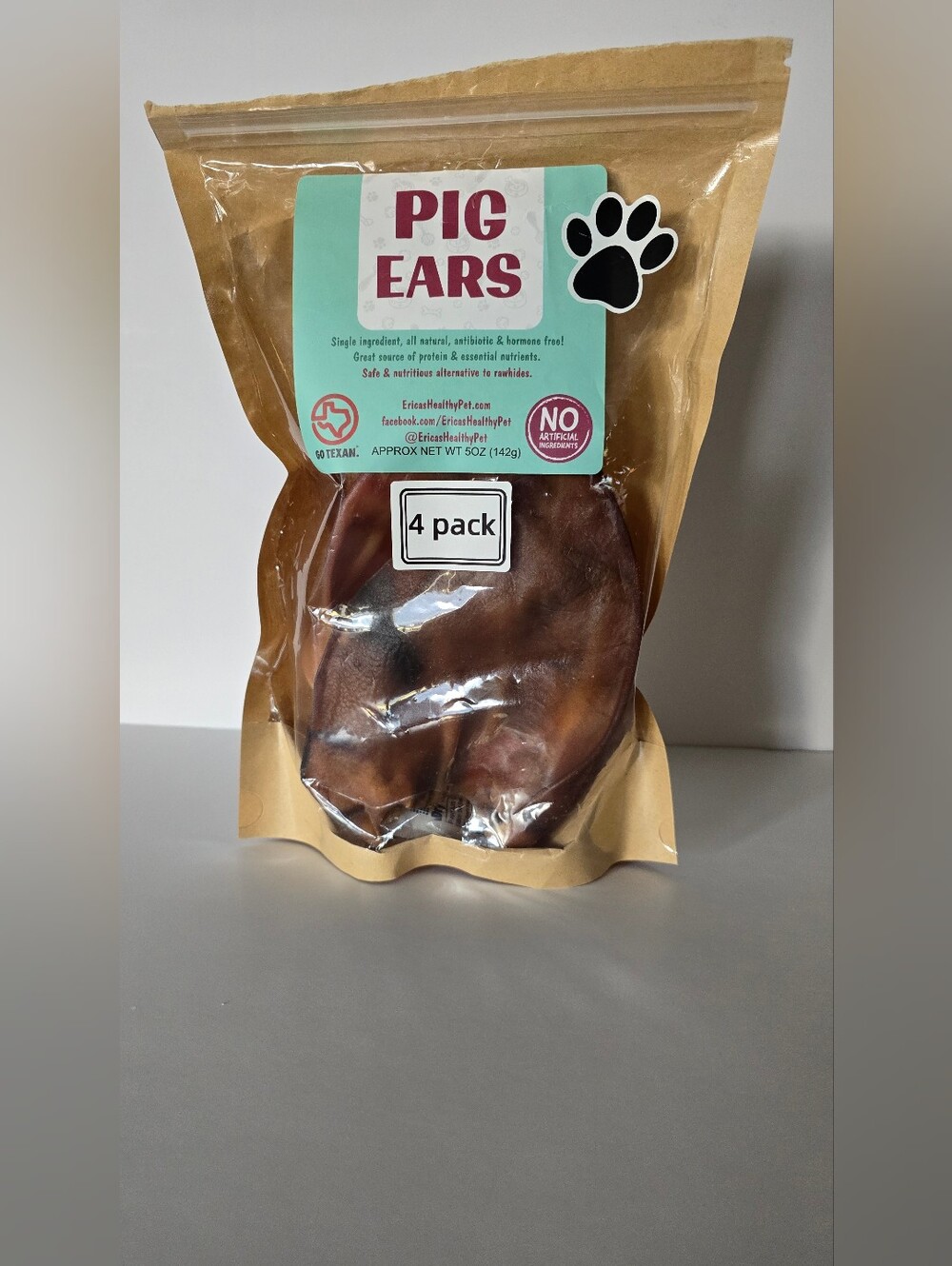 4 Large Pig Ear Chews for Dogs - New